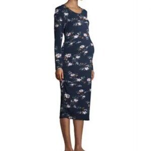 Time and Tru NWT Long Sleeve Semi-Fitted Midi Maternity Dress Navy Floral 678